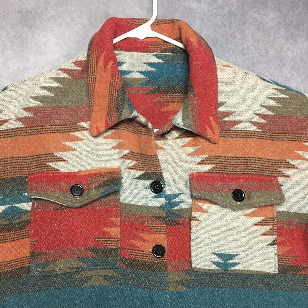 Womens Southwest Pattern Coat size‎ XL Long Sleeve Button Up Pockets Polyester